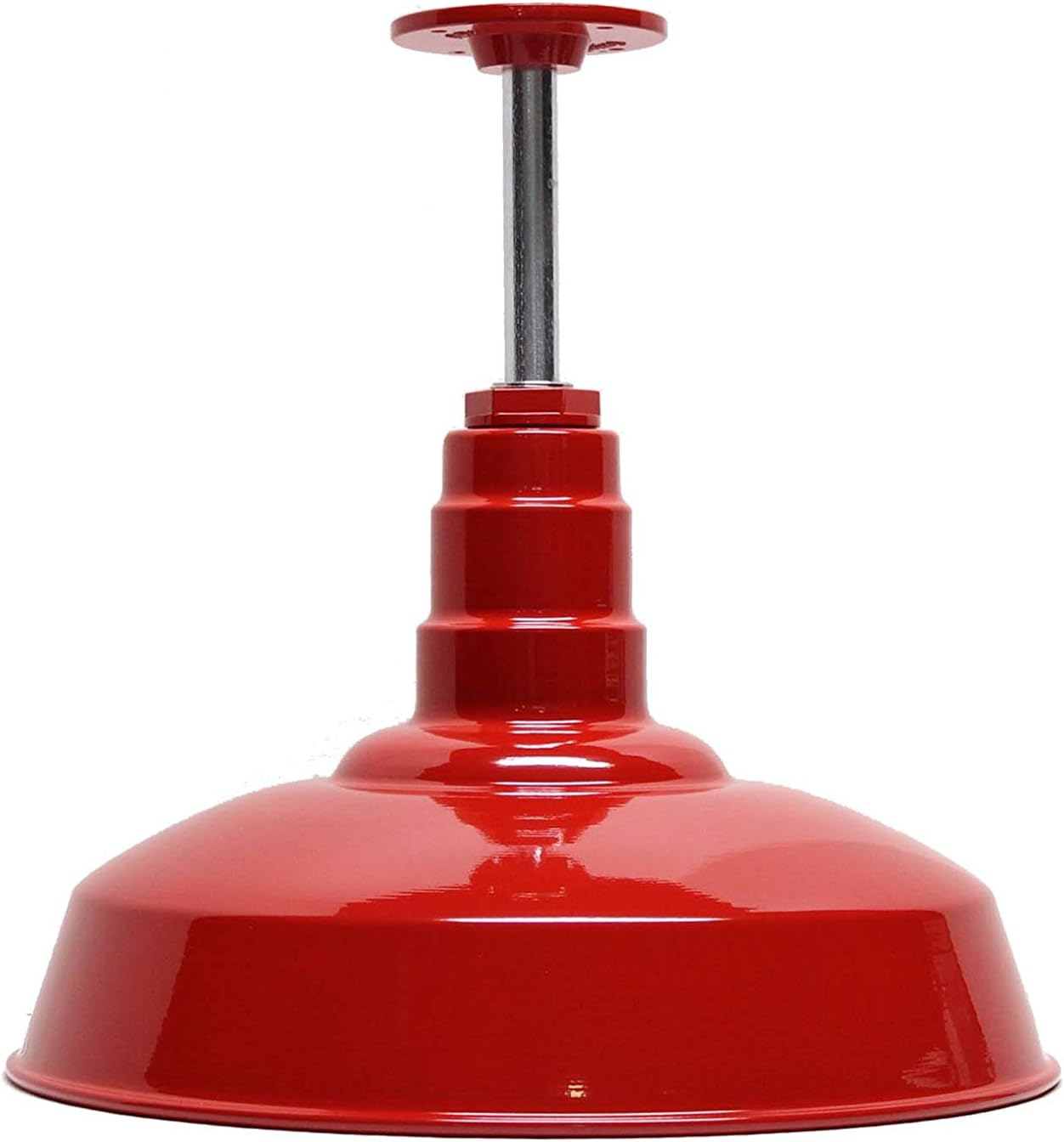 200 Watt Red Standard Rigid Pendant | Pendant Shade | 16" Dome 12" Stem | Includes Ceiling Mounting Plate | Made in America Powder Coated Steel