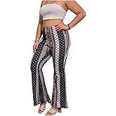 WDIRARA Women's Plus Size Boho Floral Flare Pants Elastic Waist Bell Bottom Trousers