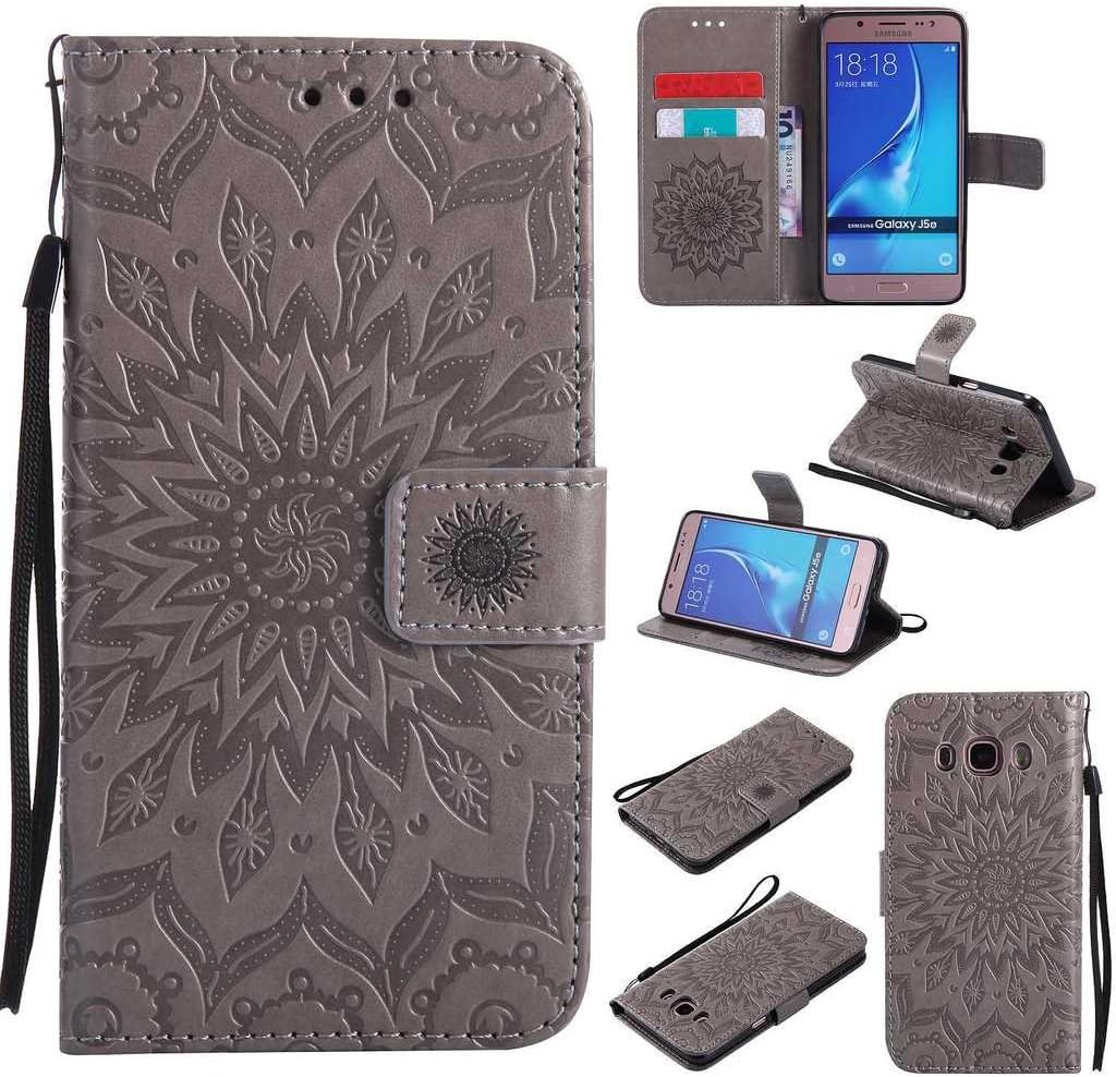 KKEIKO Galaxy J5 2016 Case, Galaxy J5 2016 Flip Leather Case, Shockproof Bumper Cover and Premium Wallet Case for Samsung Galaxy J5 2016 (Grey)