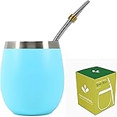 Novomates [NEW] Mate Cup and Bombilla Set - Mate Gourd - Includes Double Wall Stainless Steel Yerba Mate Tea Cup with Stanley Steel Mate Straw – Bombilla Mate and Mate Tea Cup 8oz (237ml) (Teal)