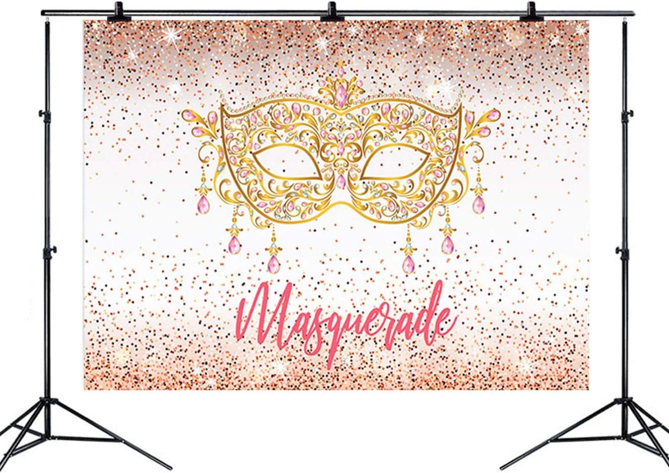 Picralt Masquerade Party Theme 9x6ft Photo Backgrounds Rose Golden Mask Glitter Photography Backdrops Cake Table Children Kids Newborn Baby Shower Birthday Party