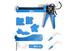 LEIKIUS PRO Caulk Gun Kit Heavy Duty Silicone Caulking Gun Thrust Ratio 25:1 No-drip Rotating Barrel and Caulking Tools,Sealant Tools Grout Scraper For Kitchen Bathroom Sink Joint,With Gift Box