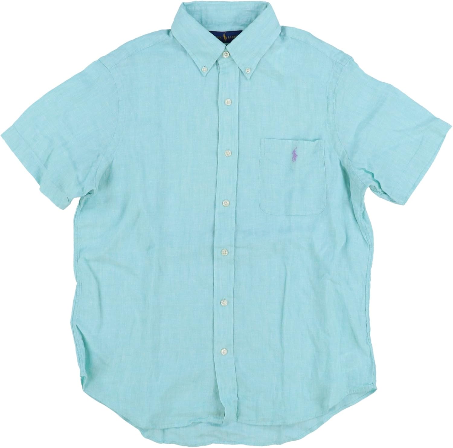 RALPH LAUREN Mens Short Sleeve Linen Button up Shirt (Large, Green) at