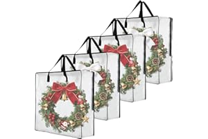 Grevosea 4 Pack Wreath Storage Bag, Christmas Garland Container, 26 Inch Clear Door Wreath Organizers Holiday Decoration Organizer with Sturdy Zippers Moving Bag for Home