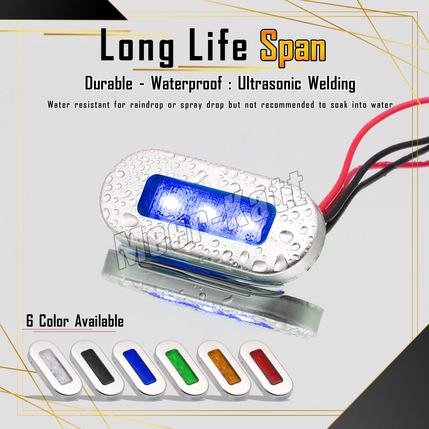 Meerkatt (Pack of 10) 3 Inch Oblong Amber LED Marine Courtesy Light Sealed Flush Mount Clearance Lamp for Yacht Stair Deck Garden Boat RV Cabin Truck Waterproof 12V DC with Chrome Stainless Bezel UV12