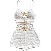 MakeMeChic Women's Starfish Cut Out Rompers Spaghetti Strap Sleeveless Summer Short Jumpsuits