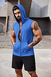 COOFANDY Sleeveless Hooded Workout Shirts Men Gym