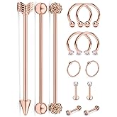 Prjndjw Industrial Earrings For Women Surgical Stainless Steel 14g Industrial Piercing Jewelry Chain Dangle Industrial Barbell Piercing Kit Cartilage Piercing Jewelry,Silver,Black,Rainbow,Rose Gold