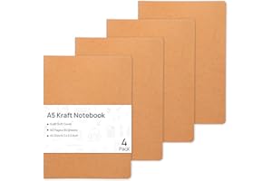MIIKOUL 4 Pack Blank Kraft Notebooks, 8.3x5.5 Inches A5 Small Journals Bulk Blank Notebooks 80 GSM Unlined with 60 Pages A5 Subject Notebooks Traveler Journal Set for Adult Students Gift School Office Supplies