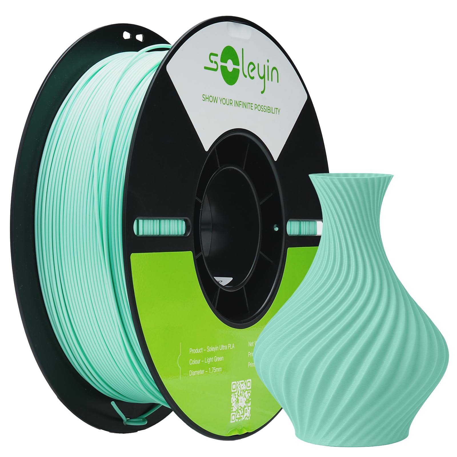 Photo 1 of SOLEYIN PLA Filament 1.75mm, 3D Printer Filament High Speed 30-300mm/s Dimensional Accuracy +/- 0.02mm, 1kg Spool (2.2lbs), Fit Most FDM 3D Printer, Soleyin by Creality Filament, PLA Light Green