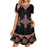 Womens Summer Dresses Beach Casual Loose Tshirt Floral Short Sleeve Flowy Pockets Sundresses