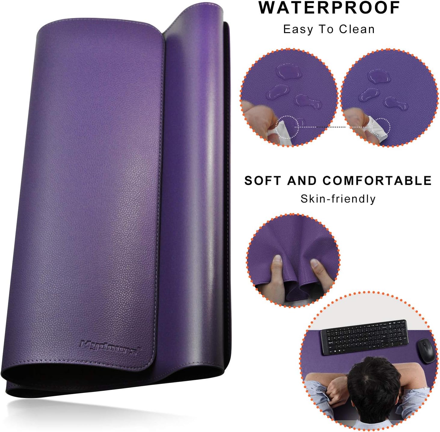 Mydours 95x40cm PU Leather Desk Pad Waterproof Desk protective Mat Office writing pad Gaming Keyboard Mouse Pad for Home/Offiee (Purple) - Image 4