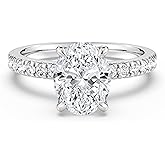 MOOSEA 2ct Oval Moissanite Engagement Ring, Lab Created Moissanite 925 Sterling Silver Petal Prong Setting, Side Accent Stones, Jewelry Gift for Her