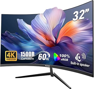 Gawfolk 32 Inch 4K UHD Curved Monitor 1500R 100% sRGB DisplayPort HDMI