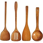 Wooden Spatula,Slotted Turner,Soup Ladle,Long Handle Utensils Set,Handmade for Kitchen Cookware (Wooden Utensil 4 Sets)