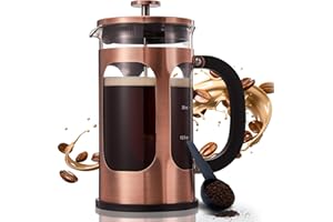 BAYKA 34 Ounce 1 Liter French Press Coffee Maker, Heat Resistant Thickened Borosilicate Glass Stainless Steel Coffee Press, Cold Brew Coffee Pot Tea Press for Kitchen Travel Camping, Copper