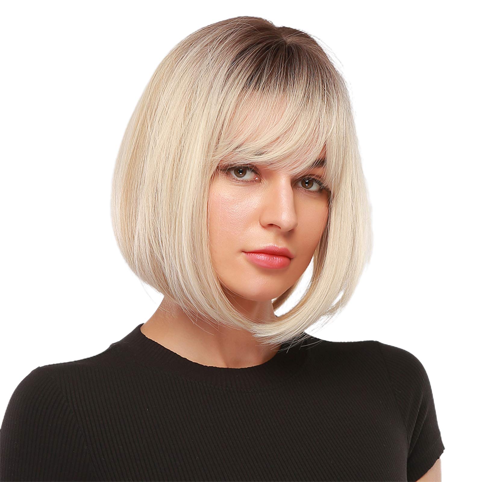 Short Blonde Bob Wig for Women - Natural Synthetic Hair Ombre Wigs With Bang, Party Cosplay Daily Use — image 1