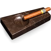 Bey-Berk Handcrafted Genuine Marble Brown Cigar Ashtray with Single Cigar Rest