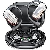 Open Ear Bluetooth 5.4 Headphones, Wireless Earbuds Sport Over Earphones Built-in Mic with Ear Hooks 50H Playtime Ear Buds LED Display Charging Case, Waterproof Design for Running Fitness, Black