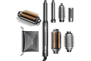 GLAMUP® FusionPro™ 6 in 1 Hot Air Styler- Wrap Curler & Thermal Brush Straightener, High Speed Hair Dryer, Round Brush, Volumizer, Hair Styling Gift Set with Travel Bag, Blow Dryer Brush
