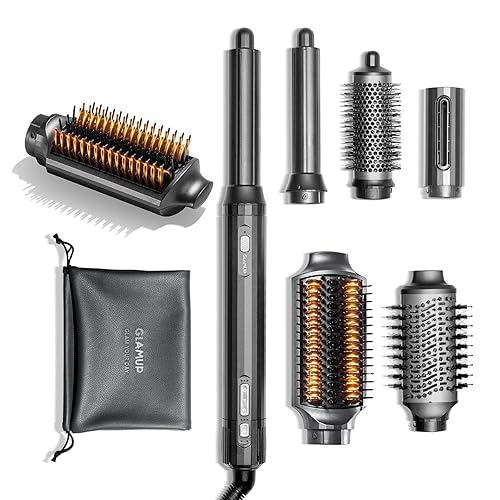 GLAMUP® FusionPro™ 6 in 1 Hot Air Styler- Wrap Curler & Thermal Brush Straightener, High Speed Hair Dryer, Round Brush, Volumizer, Hair Styling Gift Set with Travel Bag, Blow Dryer Brush