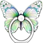 Cavdycidy Bling Metal Cute Butterfly Cell Phone Ring Holder 360&deg;Rotation Finger Stand Kickstand Universal Compatible with All Smartphone(Diamond White)