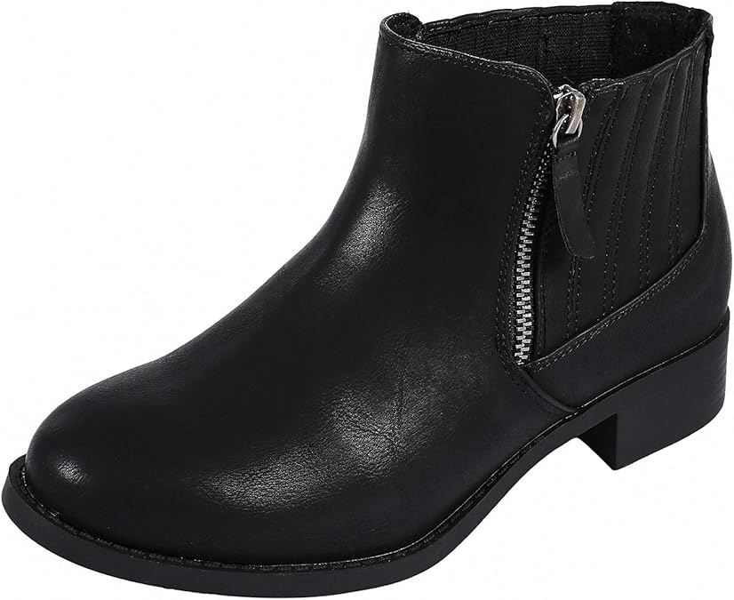Luoika Women's Wide Width Ankle Booties, Classic Stacked Heel Side