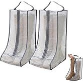 2 Pack Portable Water-Resistant Dust Proof Boot Storage Bags with Handle | Washable Shoe Bags for Travel & Closet Organizing (Long)