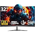 Gawfolk 32 Inch Curved Gaming Monitor, 180Hz 1500R QHD (2560x1440) 2K Computer Monitor with FreeSync, DisplayPort, HDMI, Wall Mountable, Eye Care for Home Office & Gaming