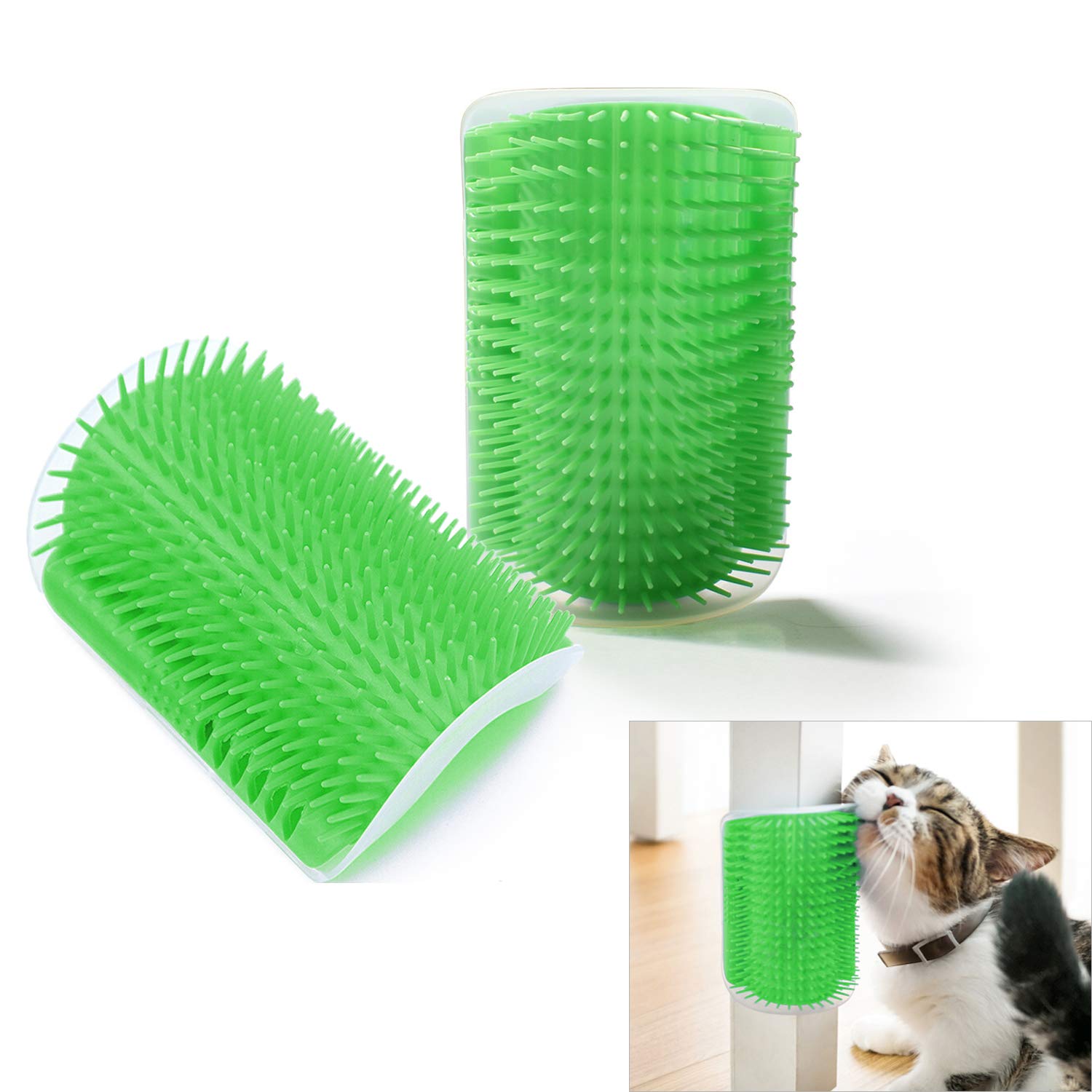 Hub's Gadget 2 Pack Cat Self Groomer, Wall Corner Massage Comb Grooming Brush (Green)