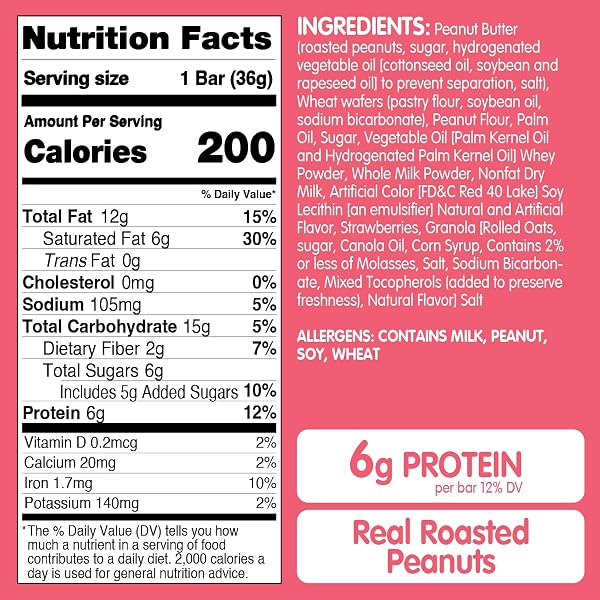 SKIPPY P.B. & JELLY WAFER BARS, STRAWBERRY JELLY FLAVOR, REAL FRUIT & OATS, 6 INDIVIDUALLY WRAPPED BARS (7.8 OZ)