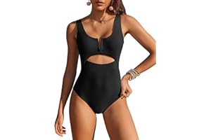 AI'MAGE Womens One Piece Swimsuits Tummy Control Cutout High Waisted Bathing Suit V Neck Swimwear Monokini