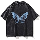 Aelfric Eden Mens Oversized T Shirts Tees Butterfly Print Crew Neck Cotton Tops Streetwear Casual Shirt