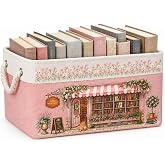 BEXOA Personalized Book Basket Custom Storage Basket of Birth Flower &amp; Name | Decorative Canvas Organizer Bin Custom Book Basket Gift for Book Lovers Mom Women Teachers