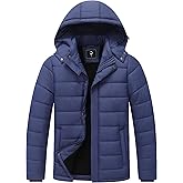 OKKYJEE Men's Winter Down Jacket with Detachable Hood | Fleece-Lined Warm Coat Windproof Thickened Design for Cold Weather