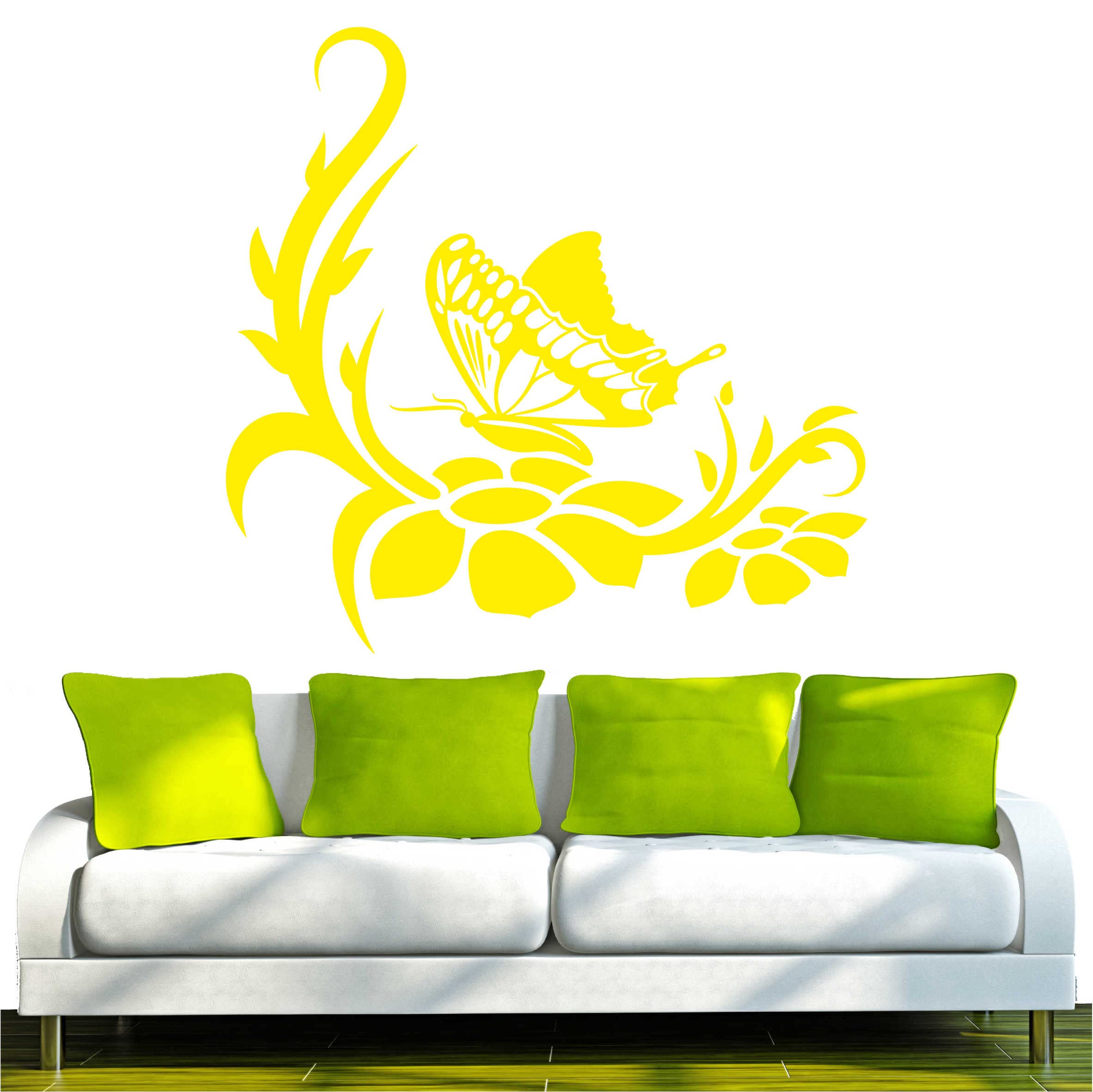Indigos 4051095679691 Childrens Wall Stickers – D176 Cute Butterfly Plant Tendril Tribal, Vinyl, Yellow, 40 x 39 x 1 cm