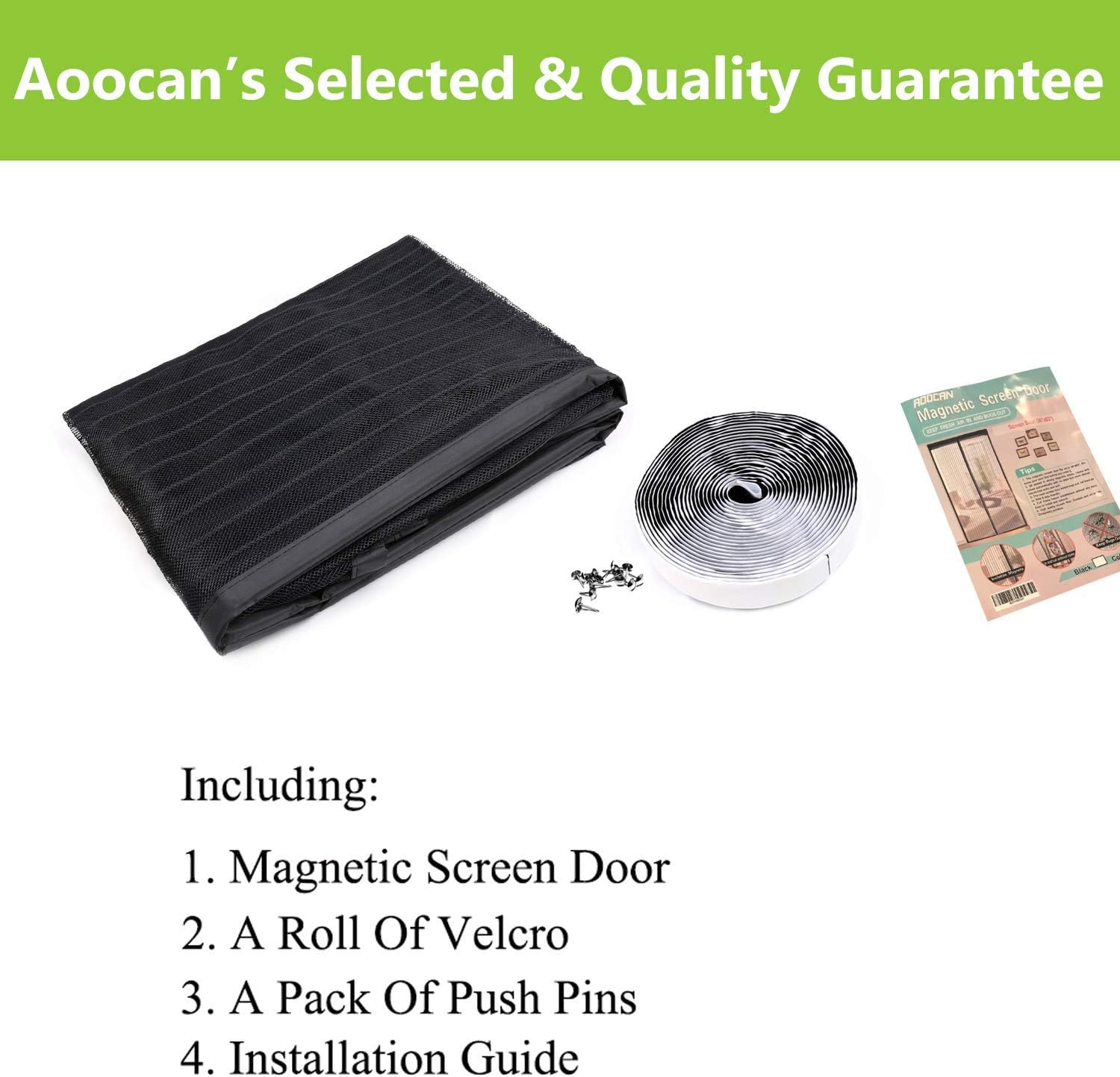 Aoocan Magnetic Screen Door - Heavy Duty mesh Door Screen and Full Frame Hook & Loop Fits Door Size up to 34"-82" Max- Black | Fresh air in & Keep Bugs Out - - 