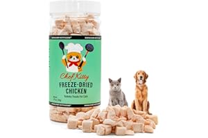 Chef Kitty Freeze Dried Chicken Cat & Dog Treats - Made from 100% Human Grade Chicken - Only 1 Ingredient - Healthy, Tasty, Dry Food for Cats, Dogs - Inspected & Tested in USA - Chicken 1.75oz