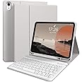 kenke for iPad 11/10th Gen Case with Keyboard 11/10.9 inch 2025 A16/2022, Detachable Wireless Bluetooth Keyboard Case Thin & Light with Built-in Left Side Pencil Holder, White Square Keycaps (Gray)