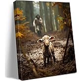 Religious wall decor for prayer room Christian wall art for Christmas decorations indoor Jesus and Lamb canvas wall prints Jesus Running After Lost Lamb Picture for home decor Baptism gifts for boys-girl serenity prayer wall art A-333