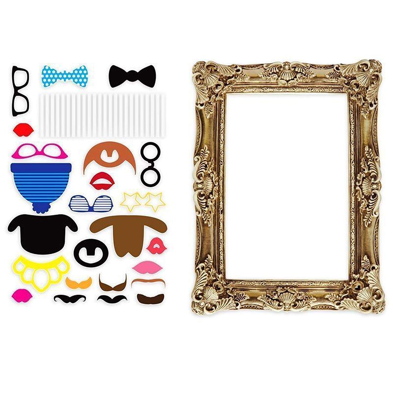 Trimming Shop Photo Booth Selfie Paper Frame with Colourful Party Props for Wedding, Birthday, Christmas, Party Photography and Event Decoration, 24pcs Props & 1pc Frame