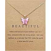 Dainty Colorful Butterfly Pendant Necklace for Women,Bohemian Acrylic Cute Butterfly Chain Necklace Retro Card Adjustable Insect Animal Necklaces Friends Female Necklace