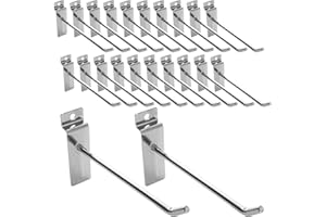 HNBUN 30Pack Slatwall Hooks, 4”& 6” Heavy Duty Panel Display Hooks, Commercial Grade Slat Board Hooks for Panel, 1/4” Thickness Metal Slatwall Deluxe Hooks for Garage Shop Retail Display, Silver