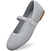 Tanamo Mary Jane Shoes Flats for Women Round Toe Shoes Ballet Flats Comfortable Dressy Adjustable Straps Casual Office Work Wedding Washable Knit Slip On Grey