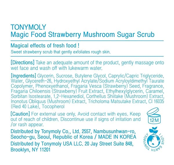 TONYMOLY MAGIC FOOD STRAWBERRY MUSHROOM SUGAR SCRUB, 2.37 FL OZ