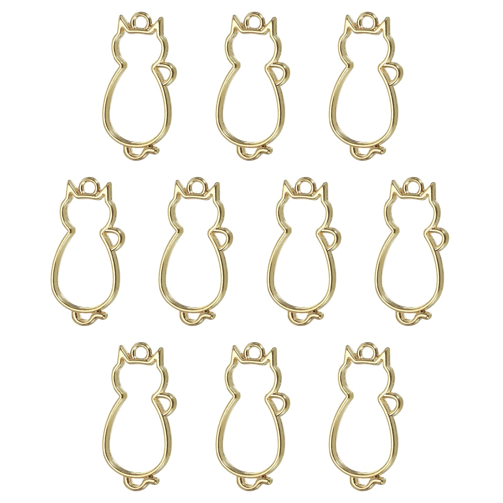 PATIKIL Alloy Open Back Bezel Pendants, 10 Pack Cat Shaped Hollow Resin Casting Pendant Frame for DIY Earrings Necklace Bracelet Making, Gold Tone
