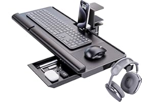 KLEARLOOK MAXIMIZED CLARITY! Klearlook Keyboard Tray Under Desk with 360° Rotation, Ergonomic Computer Keyboard & Mouse Tray 25"W×11.02"D Sit Stand Desk Keyboard Holder w/Wrist Rest & Storage Drawer (Height is not Adjustable)