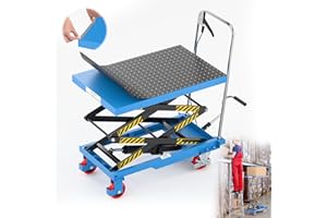 STURDON Hydraulic Lift Table Cart, Double Scissor 50" Lift Height with Non-Slip Pad, 330 Lbs Capacity, 4 Safety Bumper PU Wheels, Ideal for Garage, Warehouse, Factory, Construction, Supermarket, Home