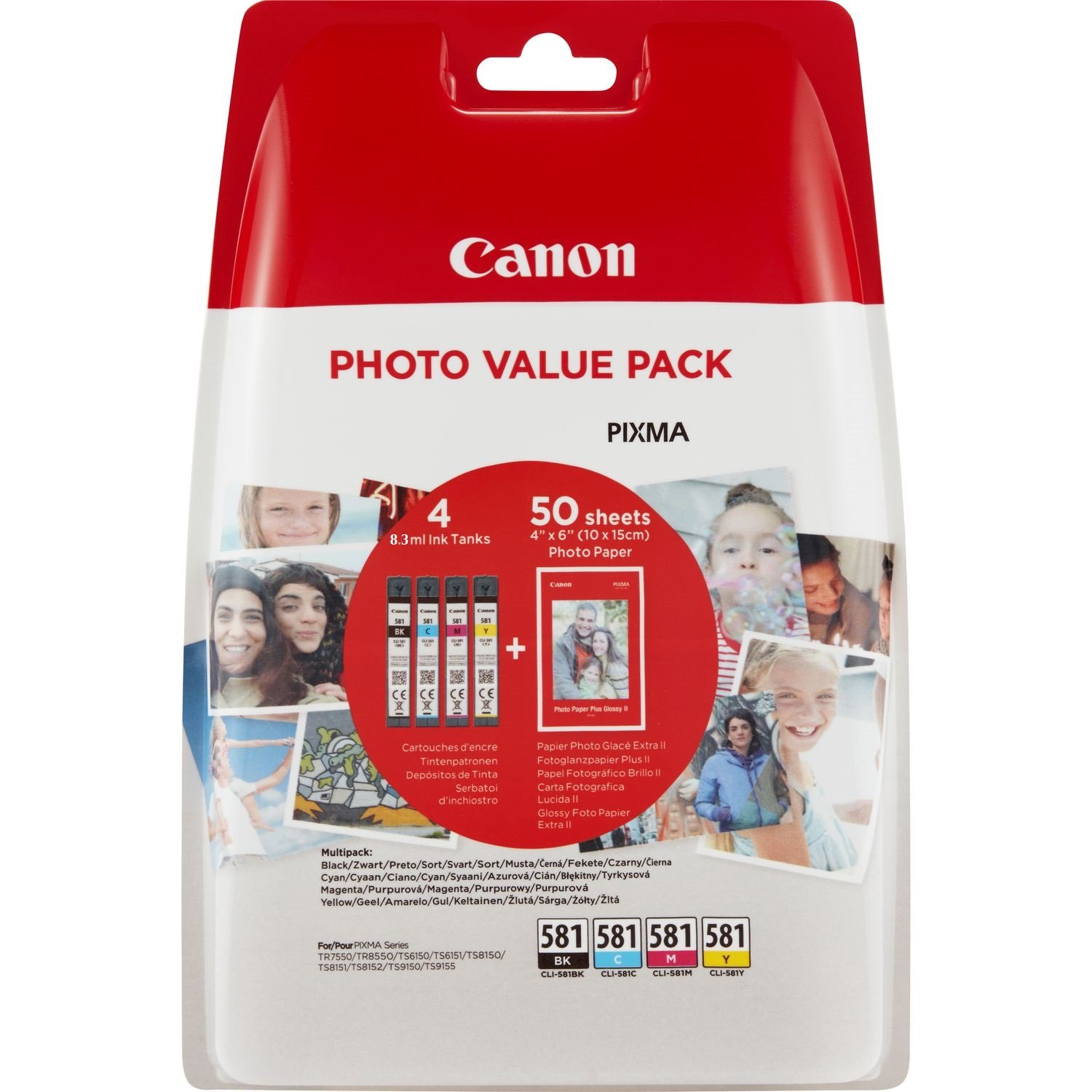 Canon CLI-581 XL C M Y BK Pack of 4 cartridges Yield XL (Black XL Cyan XL Magenta XL Yellow XL) Genuine (Plastic Pack)