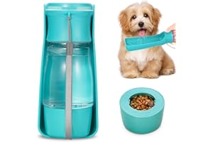 Handzee Dog Water Bottle - Upgrade Leak Proof Portable Pet Water Bottle | Dog Travel Water Bottle with Food Container for Walking Hiking Travel Outdoor | Food Grade Plastic Pet Dispenser Bottle (Blue)
